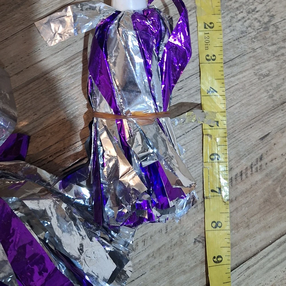 NWT Pack Of 12 Purple and Silver Party Pom Poms With Finger Holes